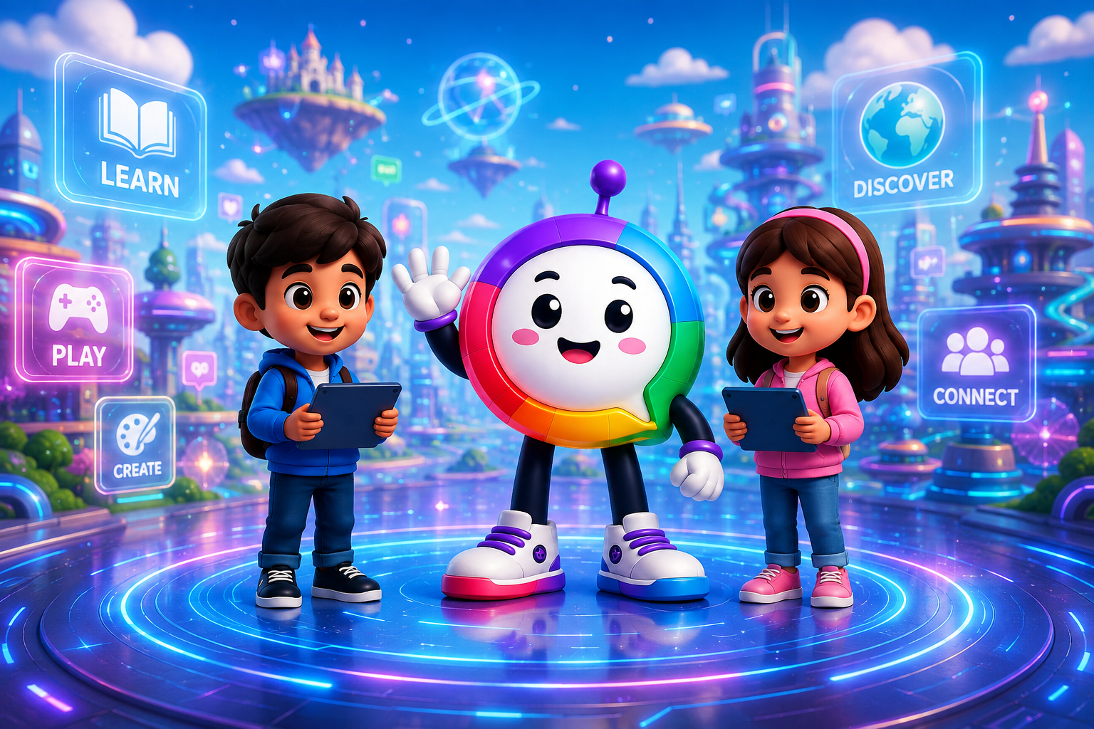 TICO with two children in the INSTICO digital world